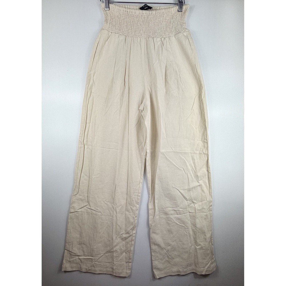VICI Pants Wide Leg Smocked Cotton Cream Boho Coastal Cottagecore Women's Small